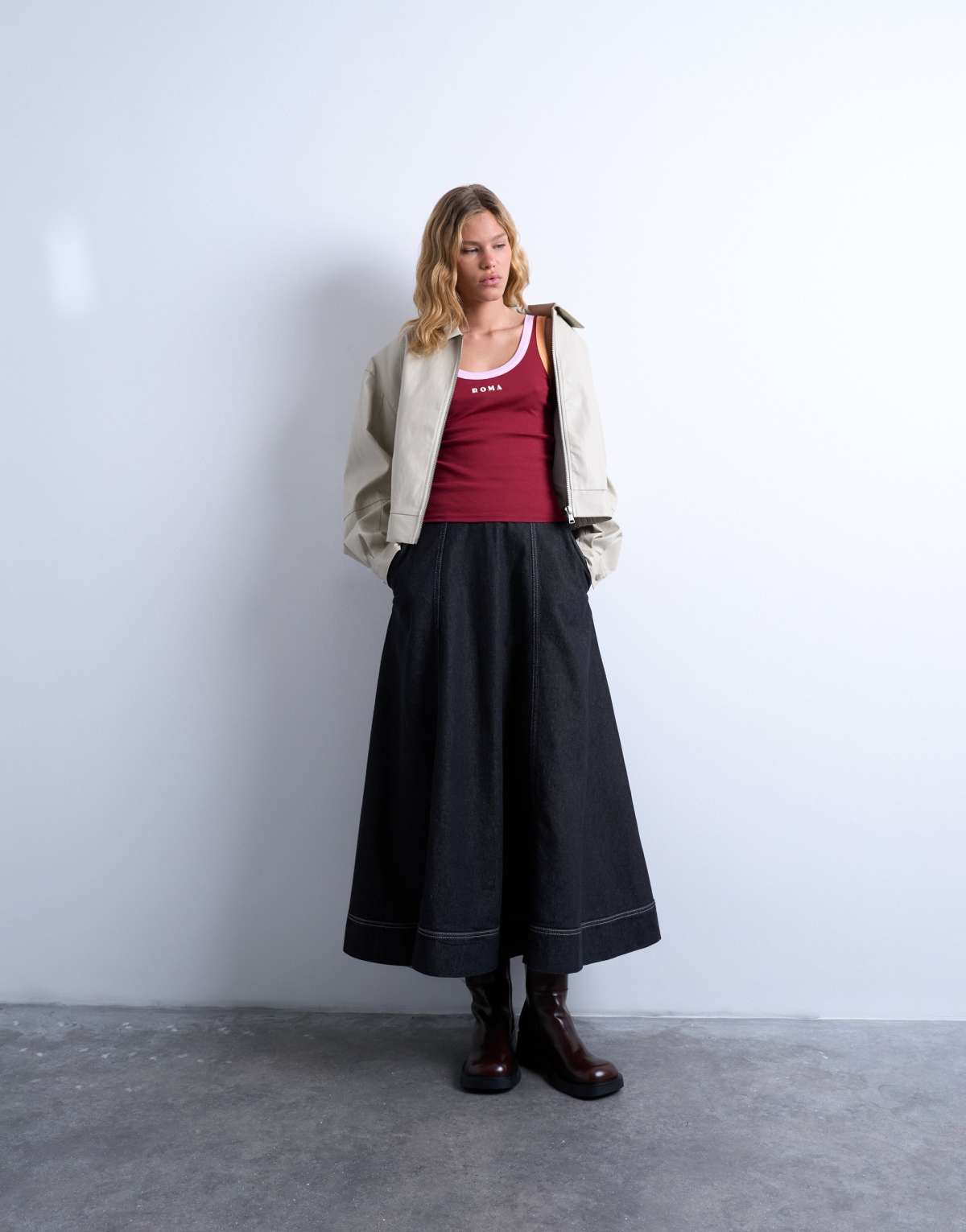 Topshop embroidered Roma contrast rib vest in burgundy