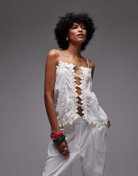 Topshop embroidered scarf lace Cami in white - view 1