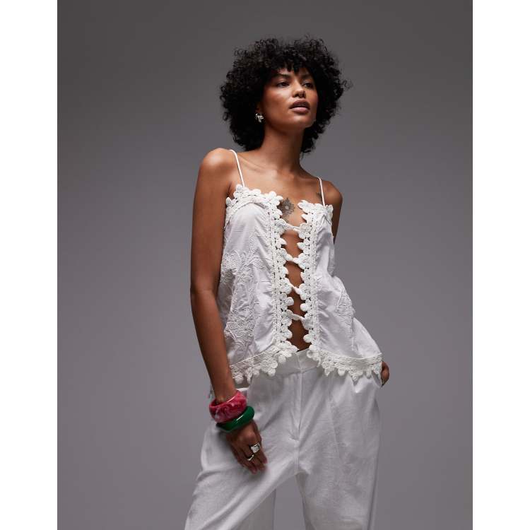Topshop embroidered scarf lace Cami in white | ASOS