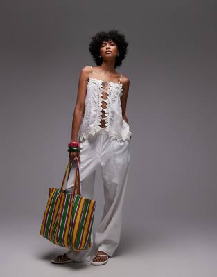 Topshop embroidered scarf lace cami top in white