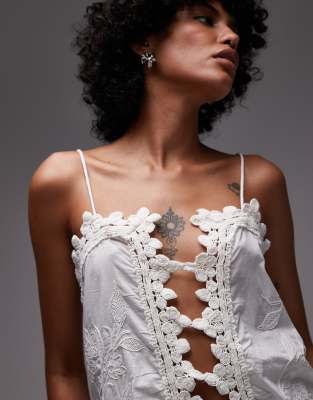 Topshop embroidered scarf lace cami top in white