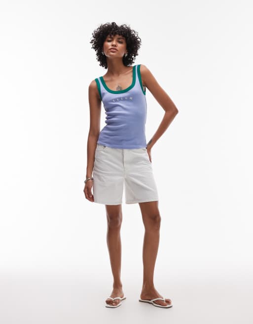 Topshop embroidered Tulum contrast rib tank top in purple, 4 of 4