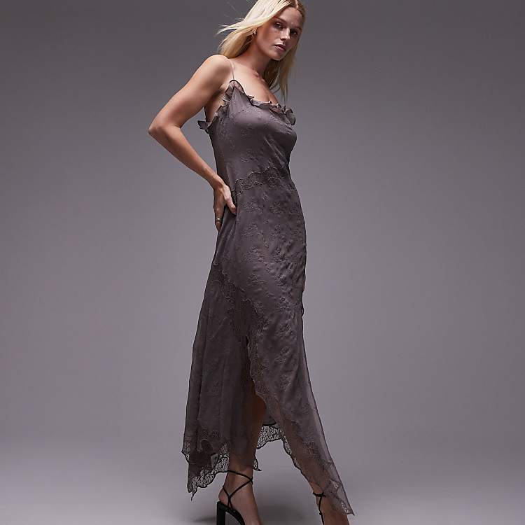 Topshop embroidery and lace slip dress with frill neck in Topshop embroidery and lace slip dress with frill neck in