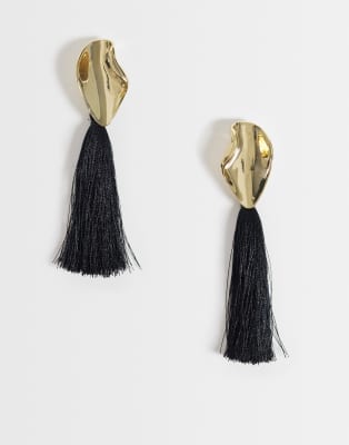 Topshop Emil Tassel Statement Earrings In Black