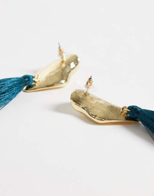 Topshop Emil tassel statement earrings in teal, 4 of 4