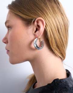 Model wearing Emily chunky hoop earring in silver