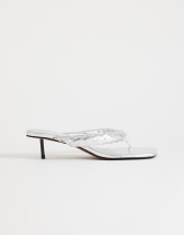 Topshop Emily mid heel woven toe thong sandal in silver