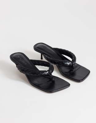 Topshop Emily Pin Heel Woven Toe Thong Sandals In Black