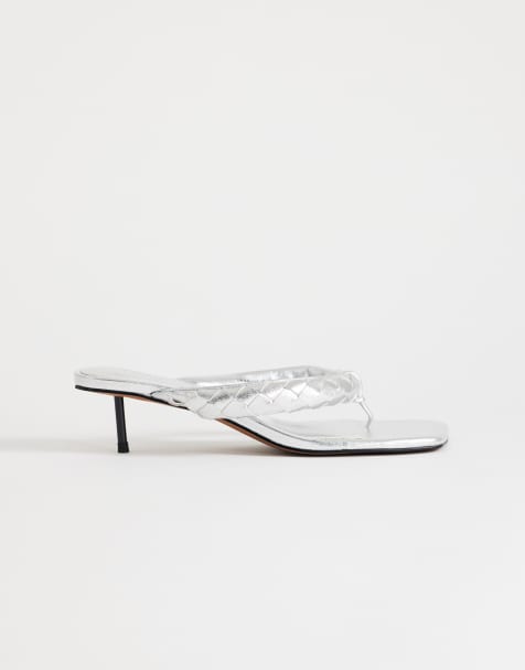 Topshop Emily pin heel woven toe thong sandals in silver - view 1