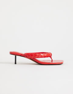 Emily pin mid heel woven toe thong sandal in red