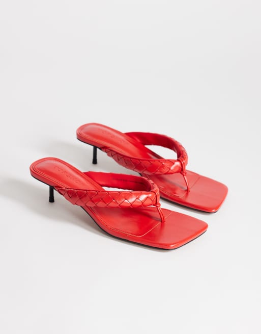 Topshop – Emily – Röda, vävda sandaler med tårem och smal klack, 2 av 4