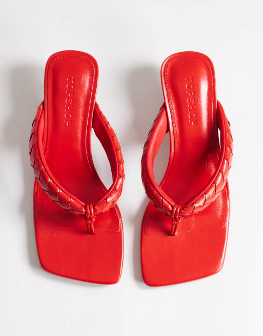 Topshop – Emily – Röda, vävda sandaler med tårem och smal klack, 3 av 4