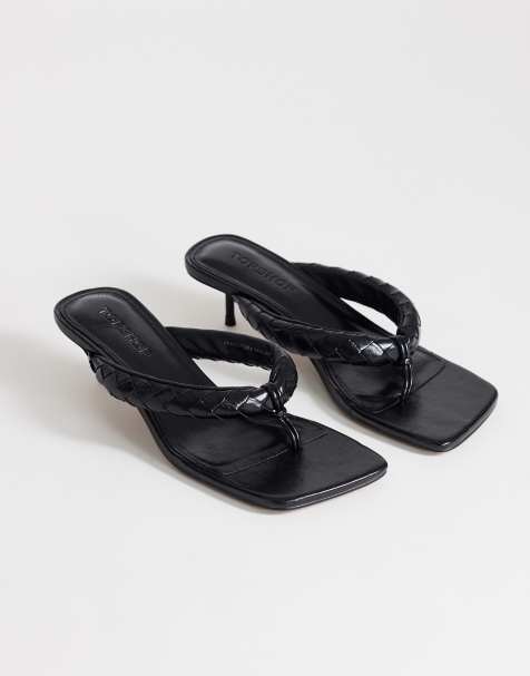 Topshop - Emily - Sorte vævede sandaler med tårem og mellemhøj nålehæl - view 1