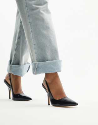Topshop Emma heeled sling back court shoe in black - ASOS Price Checker