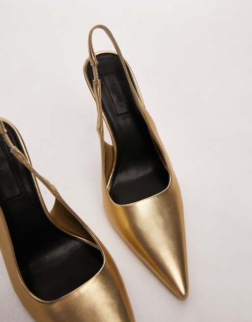 Topshop - Emma - Guldfarvede pumps med hæl og slingback-rem, 2 af 4