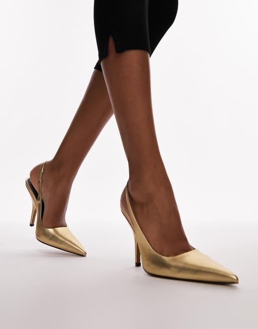 Topshop – Emma – Guldiga pumps med klackar och hälrem, 4 av 4