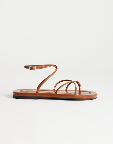 Topshop - Emma - Gyldenbrune flade sandaler med stropper - view 1