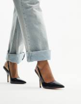 Topshop Carla premium leather heeled court shoe in black | ASOS