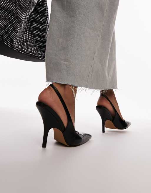 Topshop Emma heeled sling back court shoe in black, 3 of 4