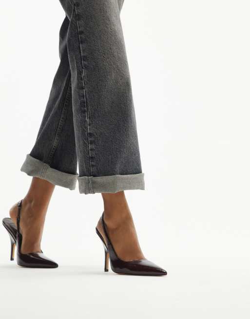 Topshop Emma heeled sling back court shoe in plum , 3 of 4