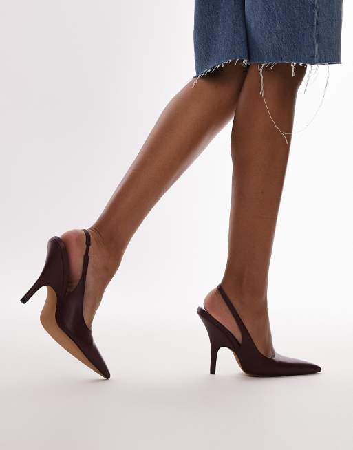 Topshop Emma heeled slingback pumps in burgundy ASOS