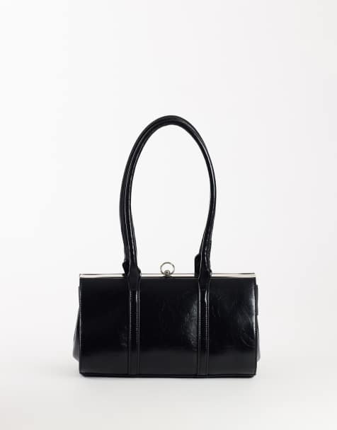 Topshop Emma medium clasp shoulder bag in black - view 1