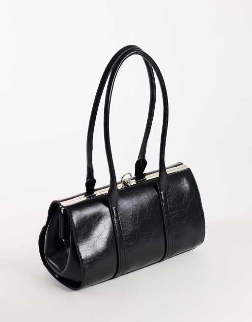 Topshop Emma medium clasp shoulder bag in black, 3 of 4