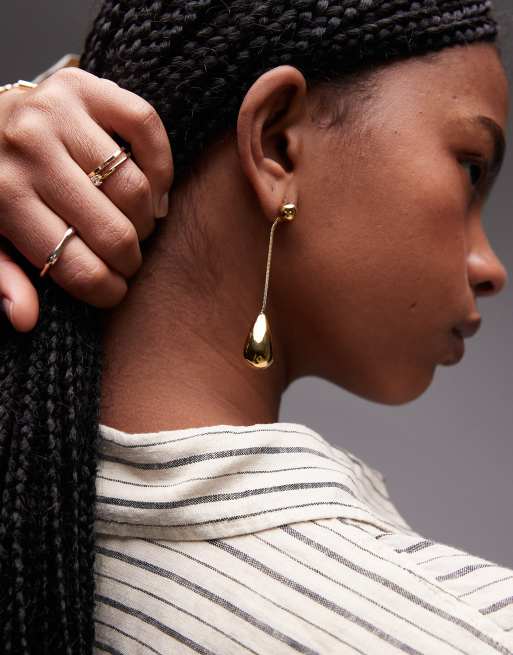 Topshop - Emma - Orecchini pendenti dorati a goccia in acciaio inossidabile resistente all'acqua