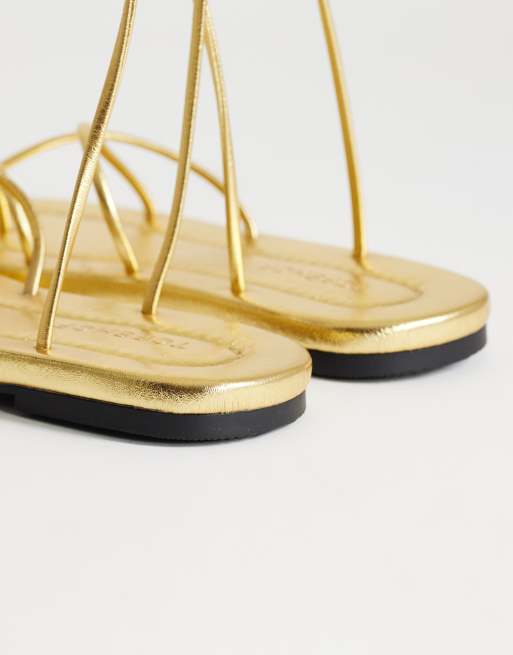 Topshop - Emma - Platte sandalen met bandjes in goud, 3 van 4