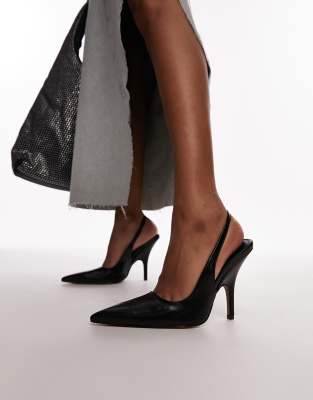 Topshop - Emma - Pumps in Schwarz mit Absatz und Fersenriemen