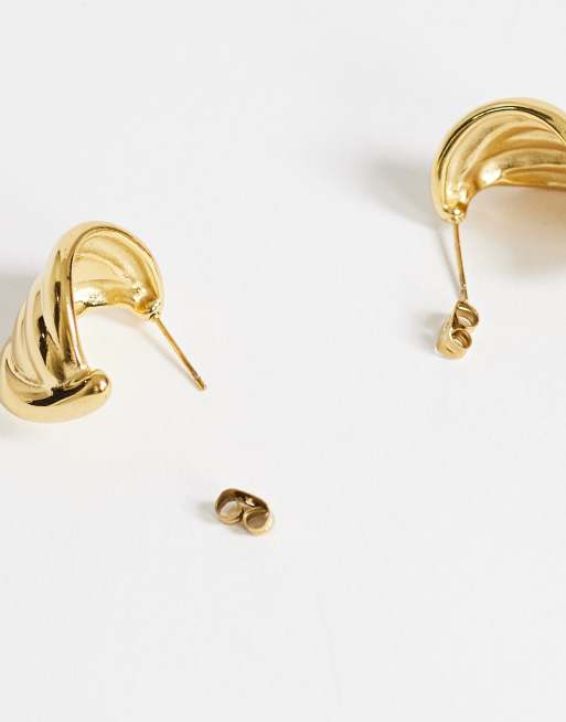 Topshop Emry pendiente de botón de acero inoxidable impermeable en dorado, 4 de 4