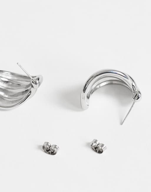 Topshop Emry pendiente de botón de acero inoxidable impermeable en plata, 4 de 4