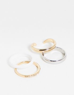 Topshop enamel and pave 4 x multipack rings in mixed metals-Gold