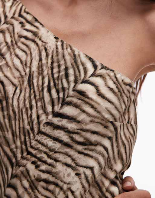 Topshop – Enärmad, diagonalskuren maxiklänning i tigermönstrad jacquard, 4 av 4