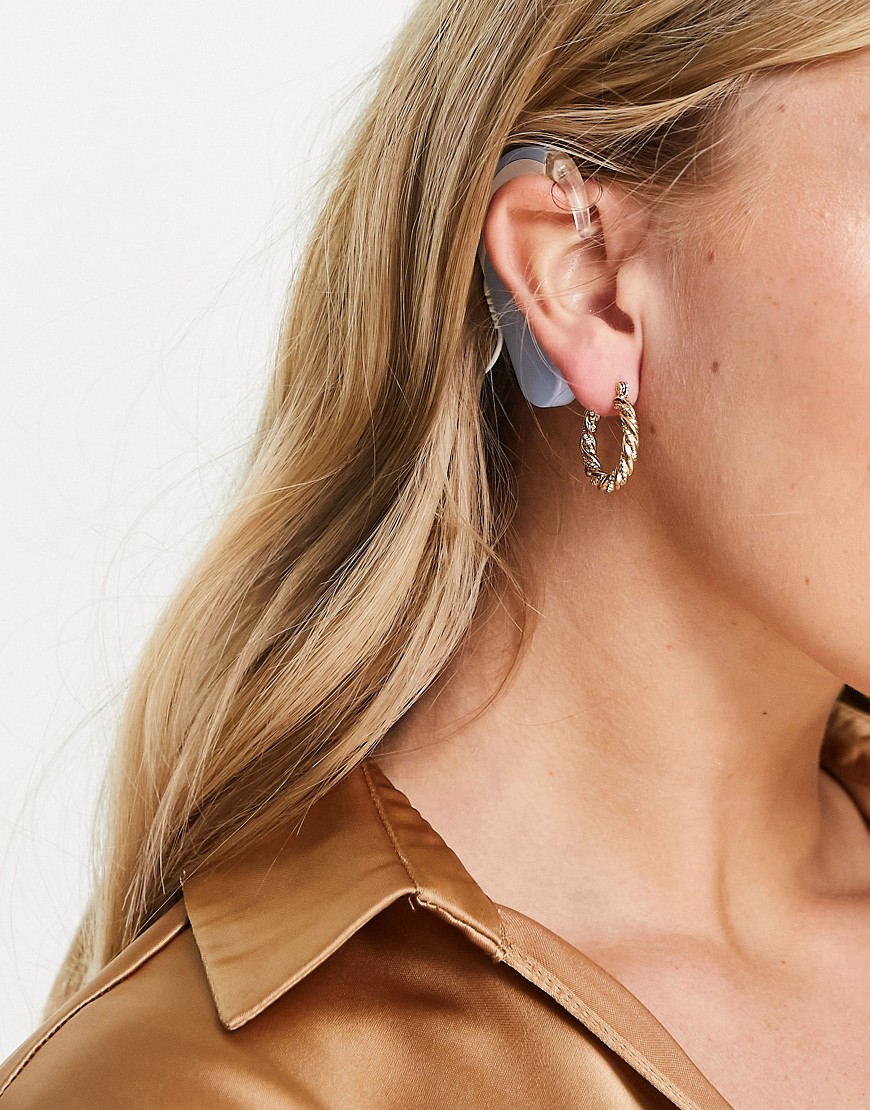 Topshop Engraved Twist Hoop Earrings In Gold | ModeSens