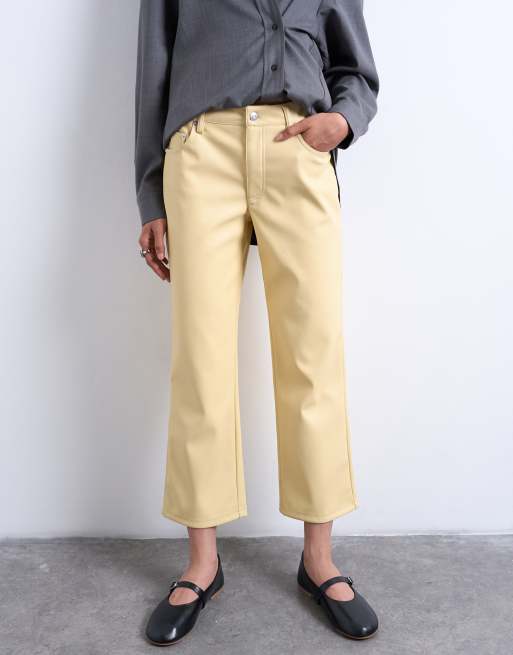 Topshop - Enkellange broek van imitatieleer in lichtgeel, 5 van 5