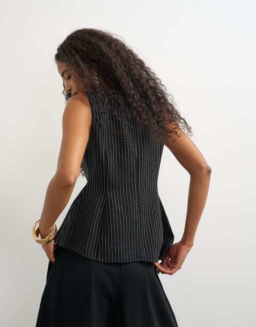 Topshop ensemble 2 pièces top à rayures à ourlet asymétrique en noir, 4 de 4