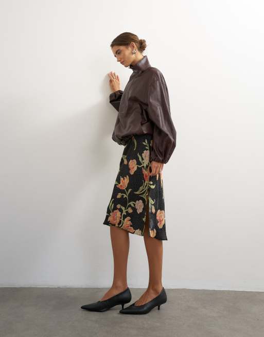 Topshop ensemble 2 pièces top en imitation cuir à col cheminée et ourlet boule, chocolat, 4 de 4