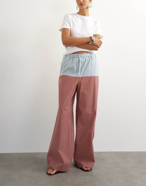 Topshop - Ensemble color block avec pantalon large et bomber - Bleu et mauve