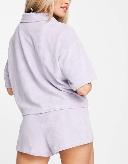 Topshop - Ensemble décontracté avec chemise et short en tissu éponge - Lilas, 2 de 4