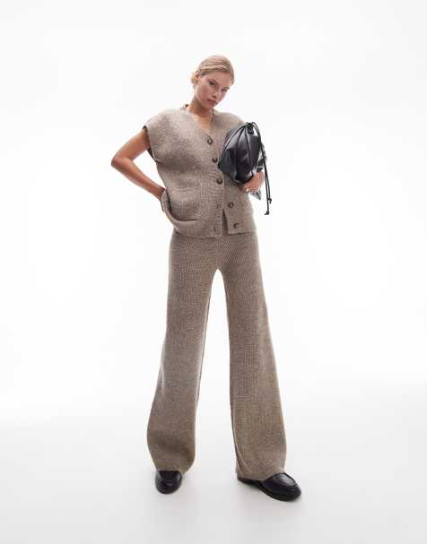 Topshop - Ensemble en maille avec débardeur décontracté à col V et pantalon - Avoine - view 1
