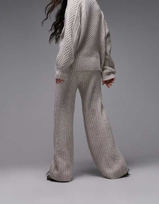 Topshop - Ensemble loungewear en maille torsadée avec pull et pantalon large - Grège, 2 de 4