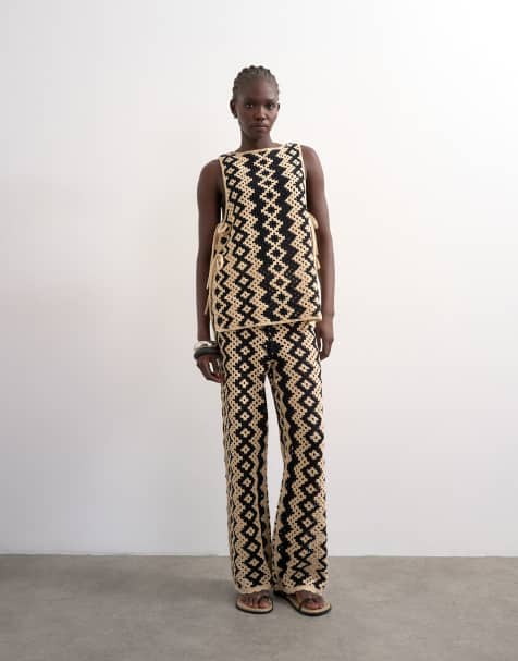 Topshop - Ensemble pantalon et chemise en maille crochetée à motif - view 1