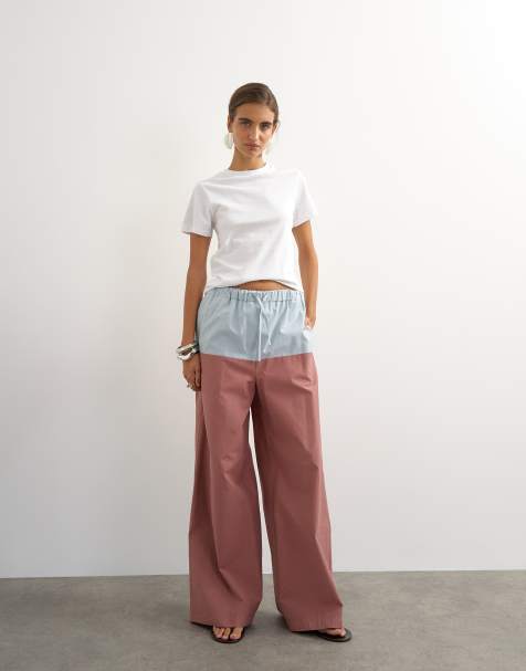 Topshop ensemble pantalon large color block bleu et mauve - view 1