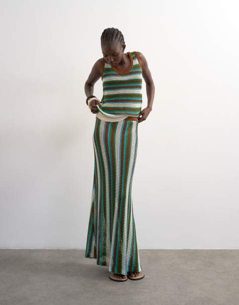 Topshop - Ensemble pull sans manches et jupe en maille à rayures - Multicolore - view 1