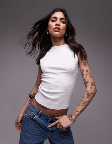 Topshop - Ensfarvet hvid smal tanktop - view 1