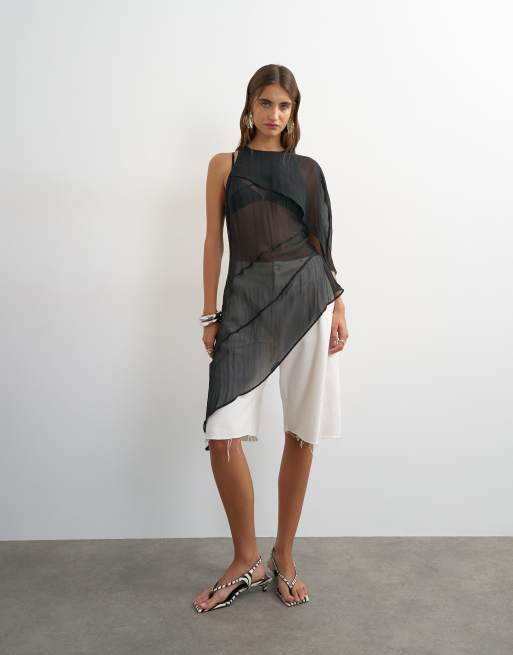 Topshop énskulder tunika-top med kapedetalje i sort, 2 af 4