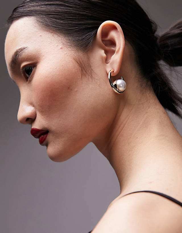 Topshop - enya pearl encased hoop earrings in gold tone