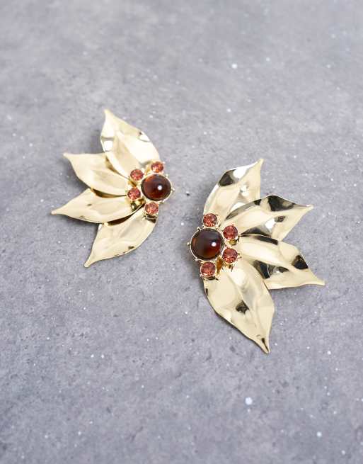 Topshop - Enzo - Boucles d'oreilles oversize à fleurs - Doré, 2 de 3