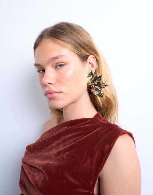 Topshop - Enzo - Orecchini a bottone dorati a forma di fiore appariscente